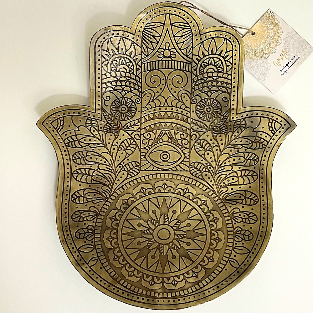 BOHO HAMSA HAND Metal Decorative Tray Catchall Fruit Tray Handcrafted in India